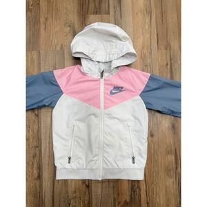 Nike‎ Kids Windbreaker Jacket Pink Blue White Hooded Zip Up Size 7